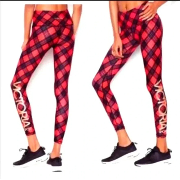 Victoria's Secret Sport Red/Black Buffalo Plaid Limited Edition Yoga Leggings M - Picture 1 of 12